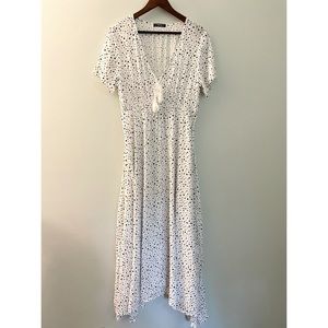 White Casual Maxi Dress, Polka dots, Tassels